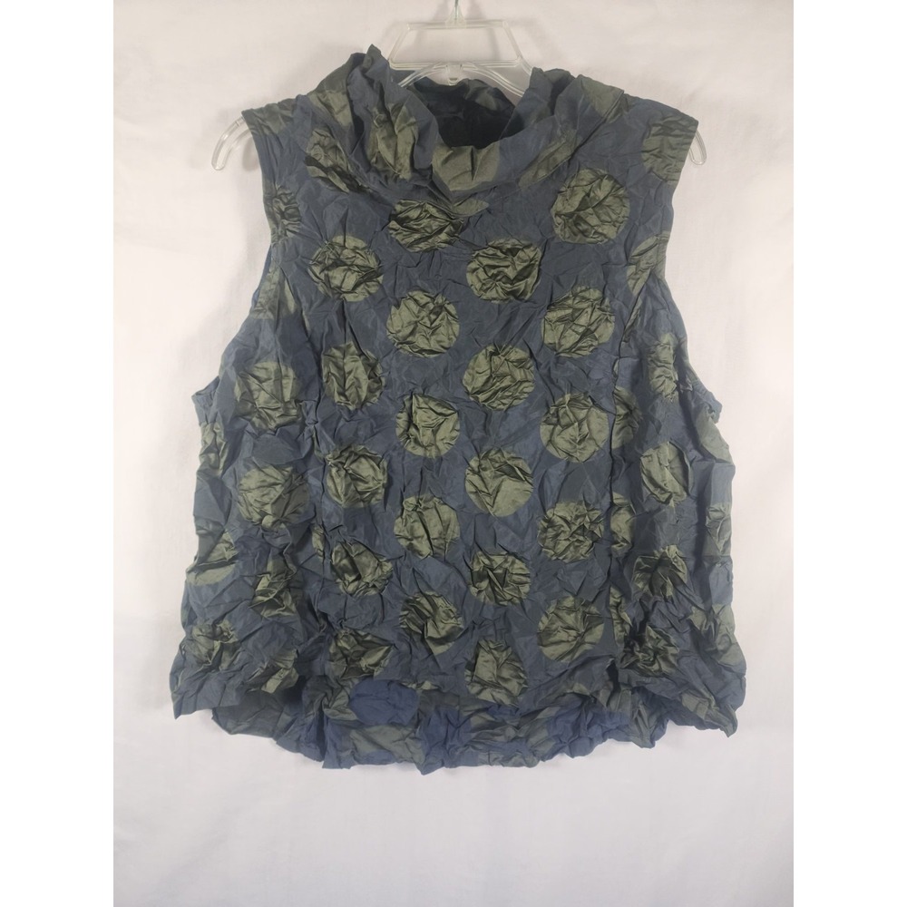 Lisa Bayne Womens XL Top Crinkle Polka Dot Cowl Neck Lagenlook Artsy Boho Funky